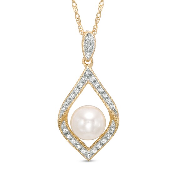 7.0-7.5mm Freshwater Cultured Pearl and Lab-Created Pendant in Sterling Silver with 14K Gold Plate