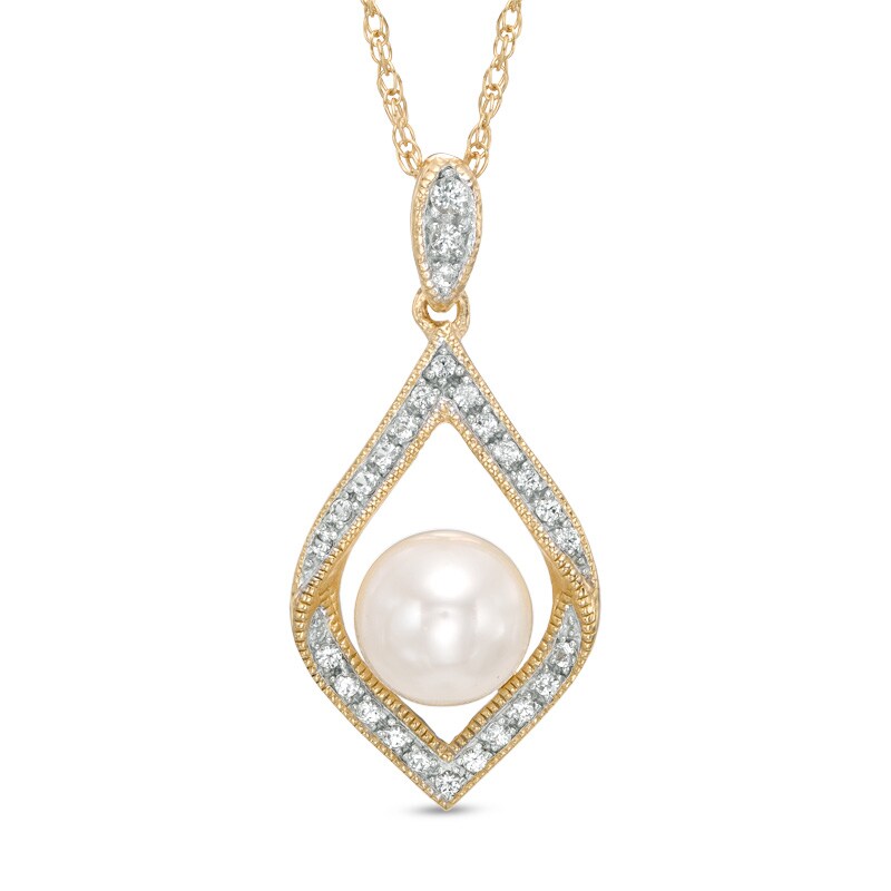 Main Image 1 of 7.0-7.5mm Freshwater Cultured Pearl and Lab-Created Pendant in Sterling Silver with 14K Gold Plate