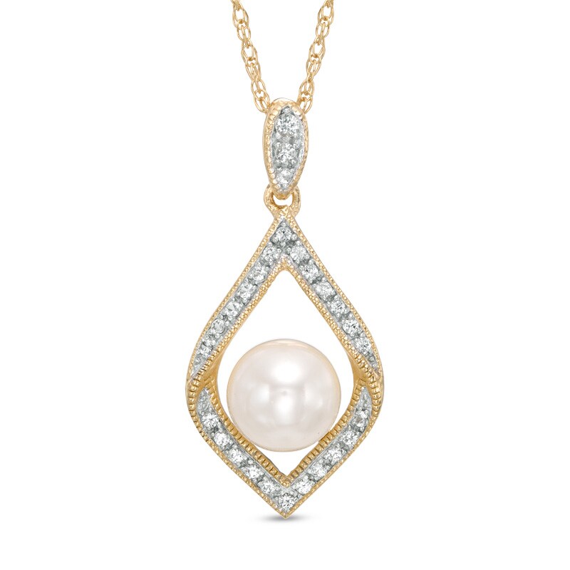 7.0 - 7.5mm Cultured Freshwater Pearl and Lab-Created Pendant in Sterling Silver with 14K Gold Plate