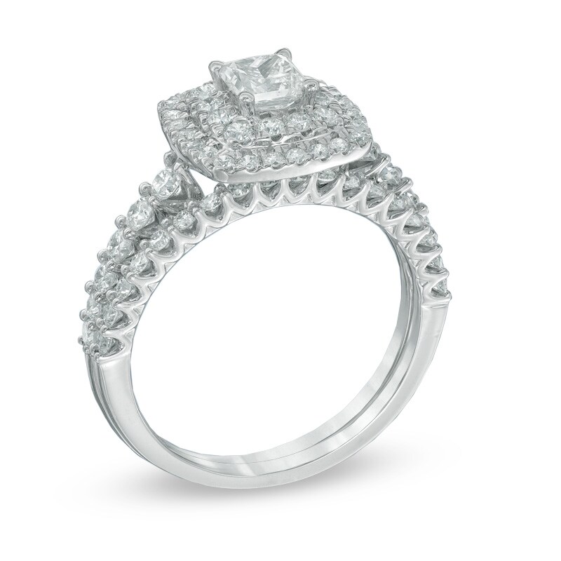 Main Image 2 of 1-1/2 CT. T.W. Certified Canadian Princess-Cut Diamond Frame Bridal Set in 14K White Gold (I/I1)