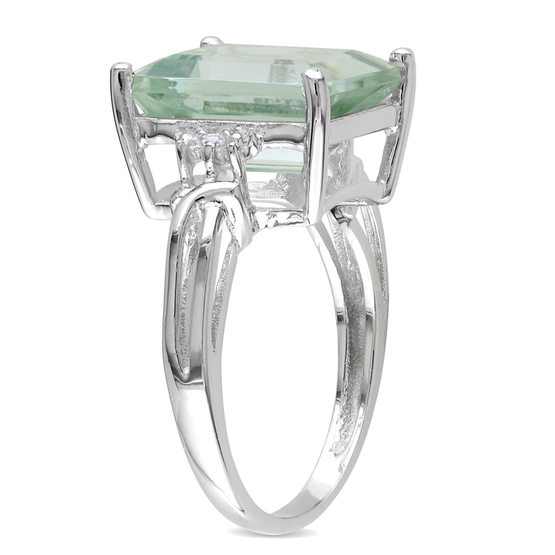 Emerald-Cut Green Quartz and White Topaz Ring in Sterling Silver