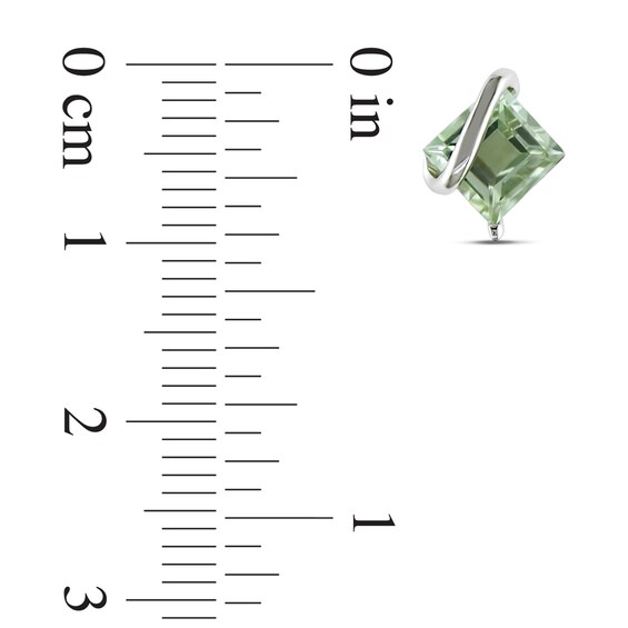6.0mm Princess-Cut Green Quartz Overlay Stud Earrings in Sterling Silver