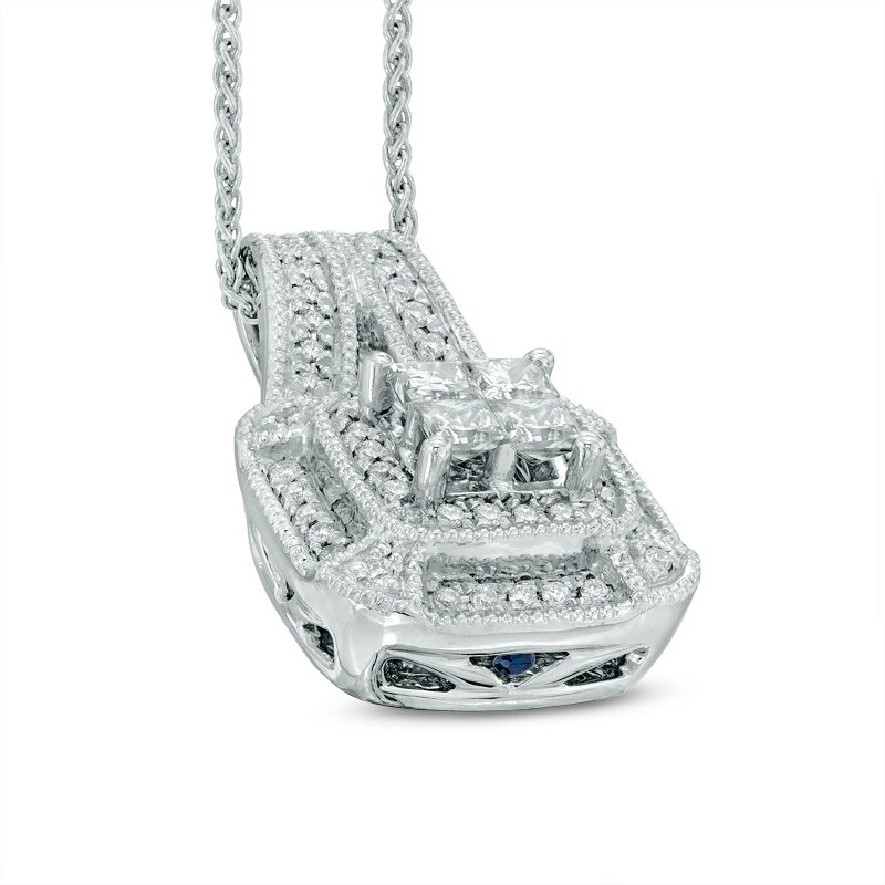 Main Image 2 of Vera Wang Love Collection 3/8 CT. T.W. Princess-Cut Quad Diamond Frame Drop Pendant in 14K White Gold