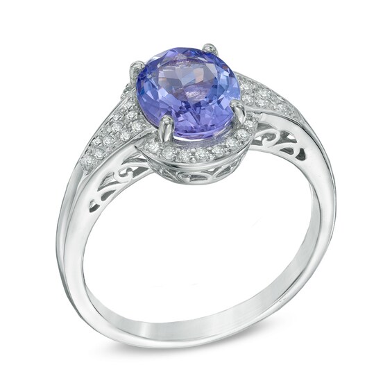 Oval Tanzanite and 1/10 CT. T.w. Diamond Ring in 10K White Gold
