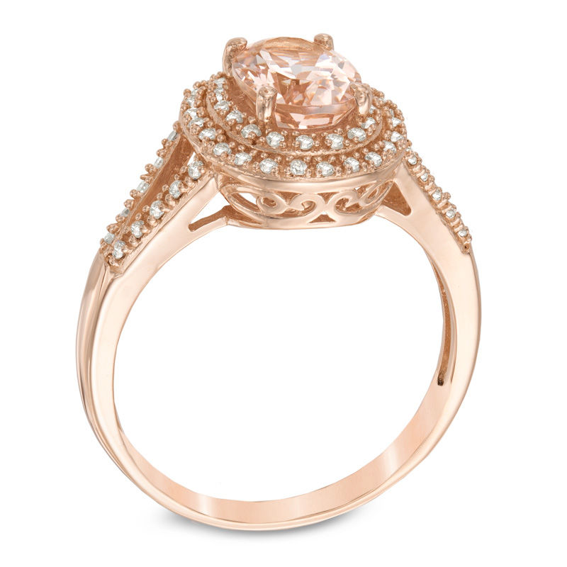 Main Image 2 of Oval Morganite and 1/5 CT. T.W. Diamond Frame Ring in 10K Rose Gold