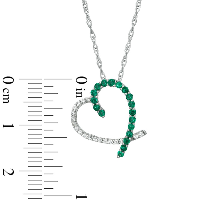 Main Image 2 of Lab-Created Emerald and White Sapphire Heart Pendant in Sterling Silver