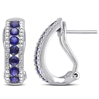 925 Sterling Silver Blue Sapphire & Rainbow Multi Gem Hoop Earrings