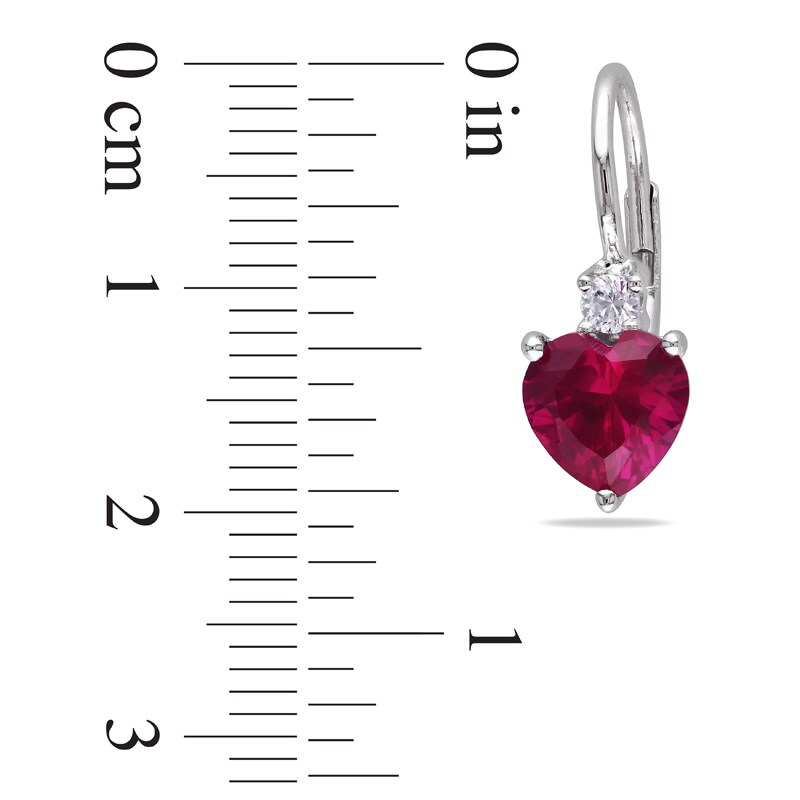 Main Image 2 of 7.0mm Heart-Shaped Lab-Created Ruby and White Sapphire Drop Earrings in Sterling Silver