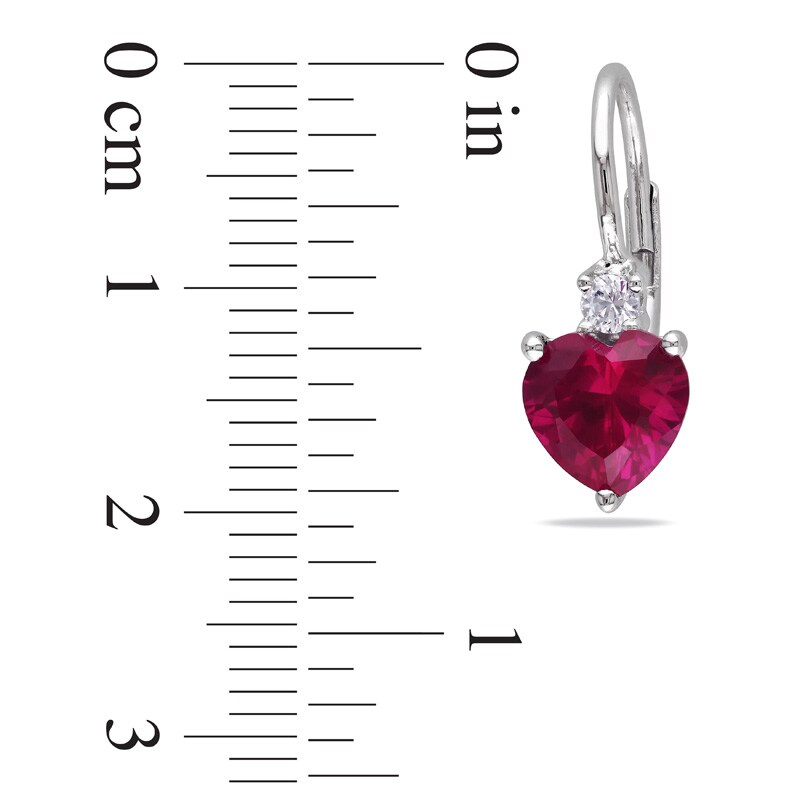 7.0mm Heart-Shaped Lab-Created Ruby and White Sapphire Drop Earrings in Sterling Silver