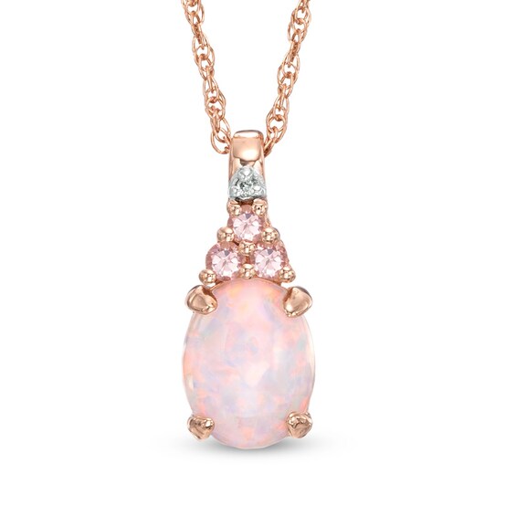 Oval Lab-Created Opal, Pink Tourmaline and White Sapphire Pendant in Sterling Silver with 14K Rose Gold