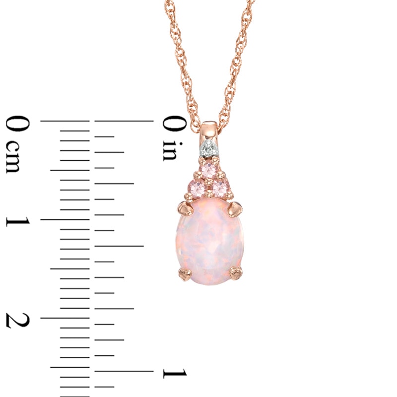 Main Image 2 of Oval Lab-Created Opal, Pink Tourmaline and White Sapphire Pendant in Sterling Silver with 14K Rose Gold