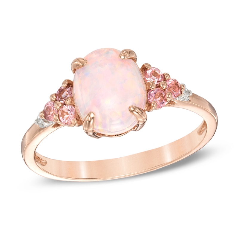 Main Image 1 of Lab-Created Pink Opal, Pink Tourmaline and Lab-Created White Sapphire Ring in Sterling Silver with 14K Rose Gold Plate