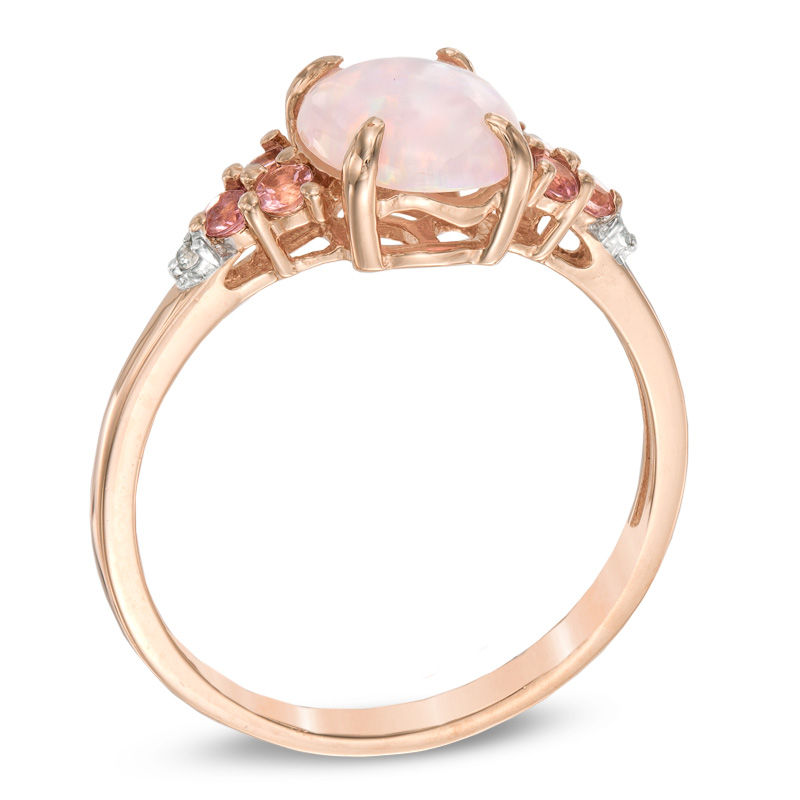 Zales Lab-Created Pink Opal, Pink Tourmaline and Lab-Created White Sapphire Ring in Sterling Silver with 14K Rose Gold Plate