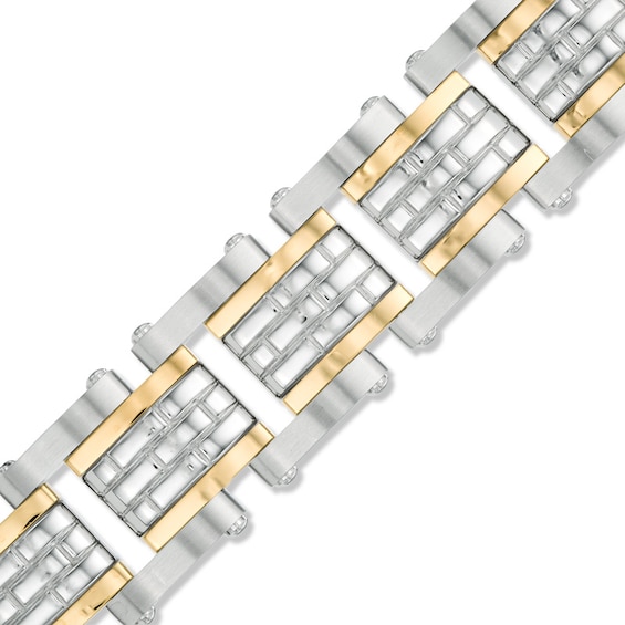 Brick Link Riveted Bracelet in Two-Tone Stainless Steel - 8.5"