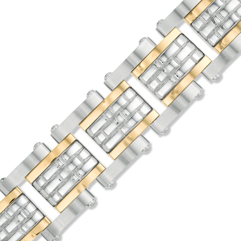 Main Image 1 of Brick Link Riveted Bracelet in Two-Tone Stainless Steel - 8.5"