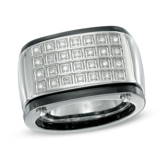 1/5 CT. T.w. Diamond Square Composite Ring in Two-Tone Stainless Steel - Size 10