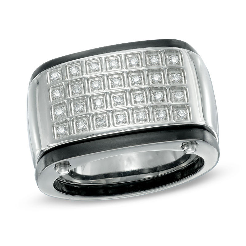Men's 1/5 CT. T.W. Diamond Square Composite Ring in Two-Tone Stainless Steel - Size 10