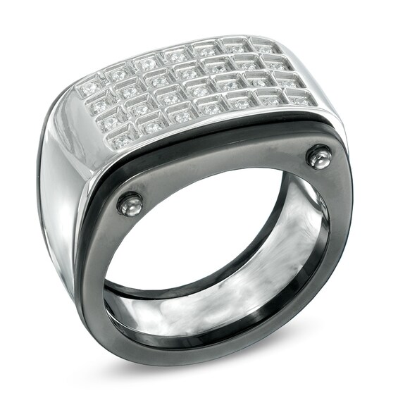 1/5 CT. T.w. Diamond Square Composite Ring in Two-Tone Stainless Steel - Size 10