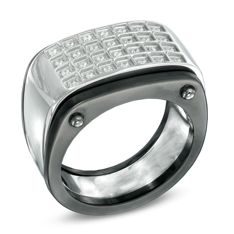 Men's 1/5 CT. T.W. Diamond Square Composite Ring in Two-Tone Stainless Steel - Size 10