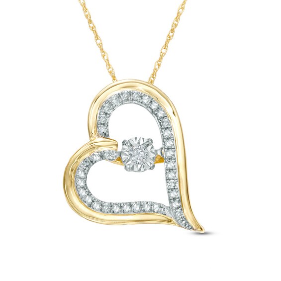 1/4 CT. T.w. Diamond Tilted Heart Pendant in 10K Gold