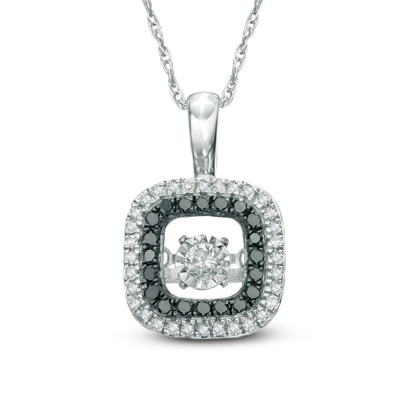 Main Image 1 of 1/4 CT. T.W. Enhanced Black and White Diamond Double Square Frame Pendant in 10K White Gold