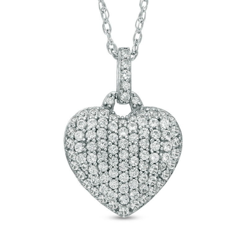 Main Image 1 of Lab-Created White Sapphire Heart Pendant in Sterling Silver