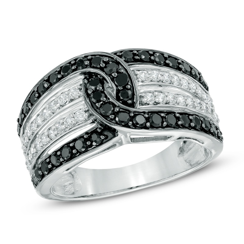 1 CT. T.W. Enhanced Black and White Diamond Knot Ring in Sterling Silver