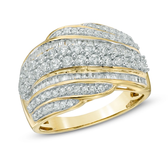 1 CT. T.w. Diamond Layered Wave Band in 10K Gold