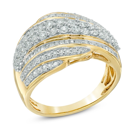 1 CT. T.w. Diamond Layered Wave Band in 10K Gold