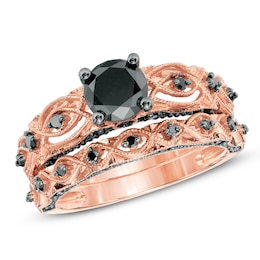 1-3/8 CT. T.W. Black Diamond  Vintage-Style Bridal Set in 10K Rose Gold