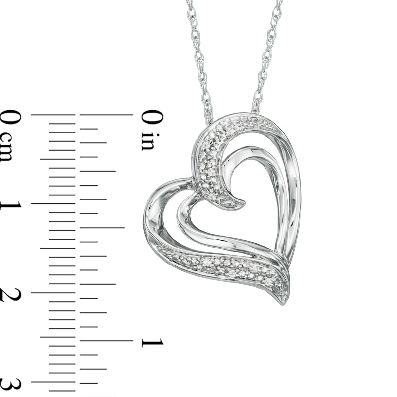 Diamond Accent Tilted Double Heart Pendant in Sterling Silver