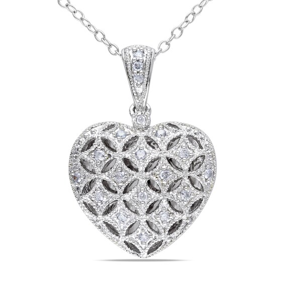 1/6 CT. T.w. Diamond Lattice Heart Locket in Sterling Silver
