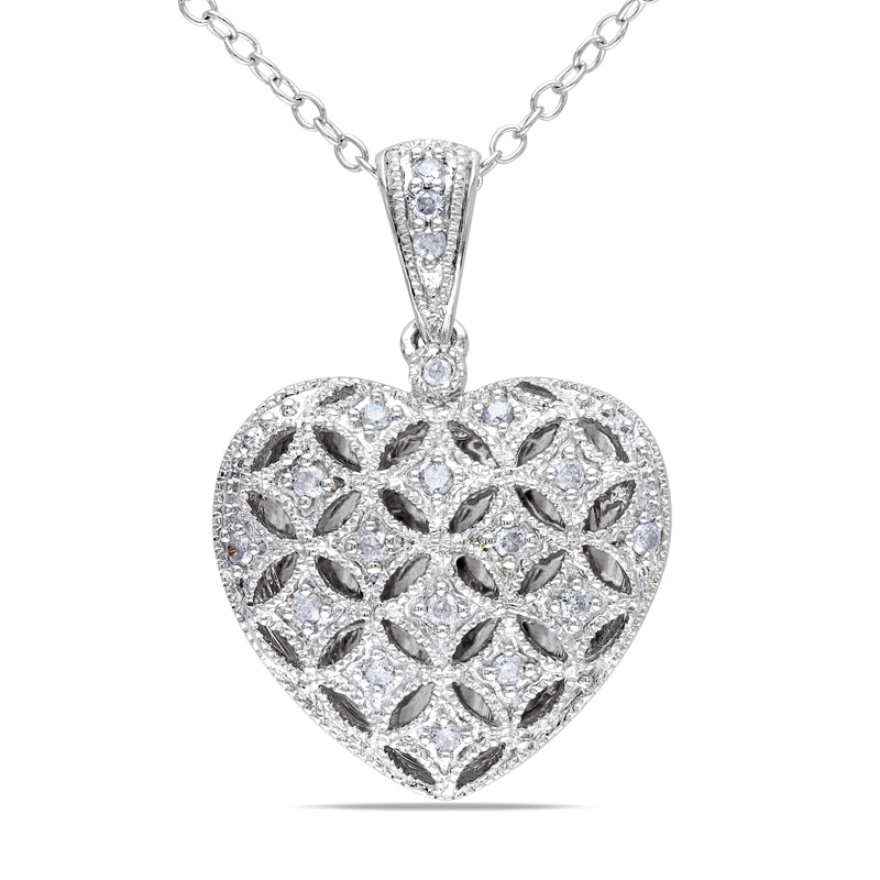 Main Image 1 of 1/6 CT. T.W. Diamond Lattice Heart Locket in Sterling Silver