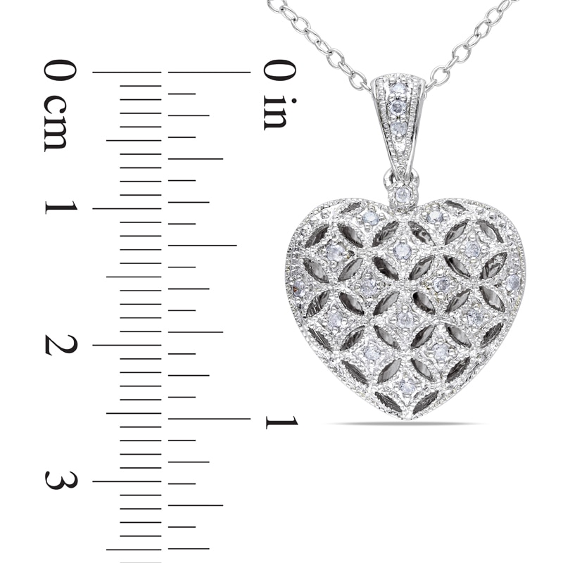 Main Image 2 of 1/6 CT. T.W. Diamond Lattice Heart Locket in Sterling Silver