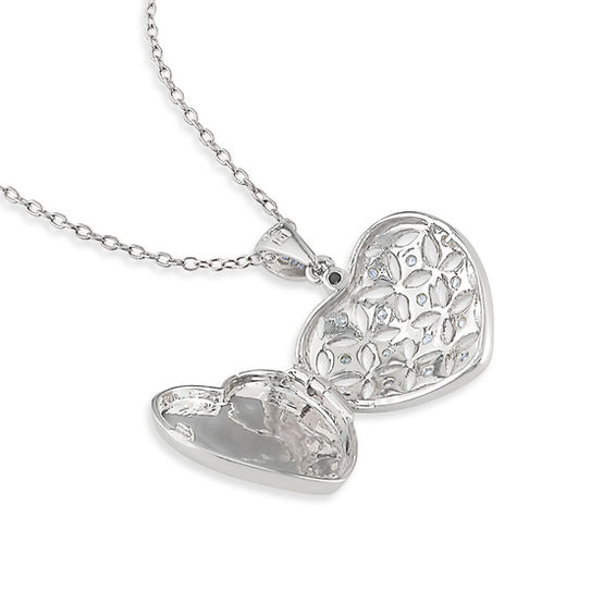 1/6 CT. T.w. Diamond Lattice Heart Locket in Sterling Silver