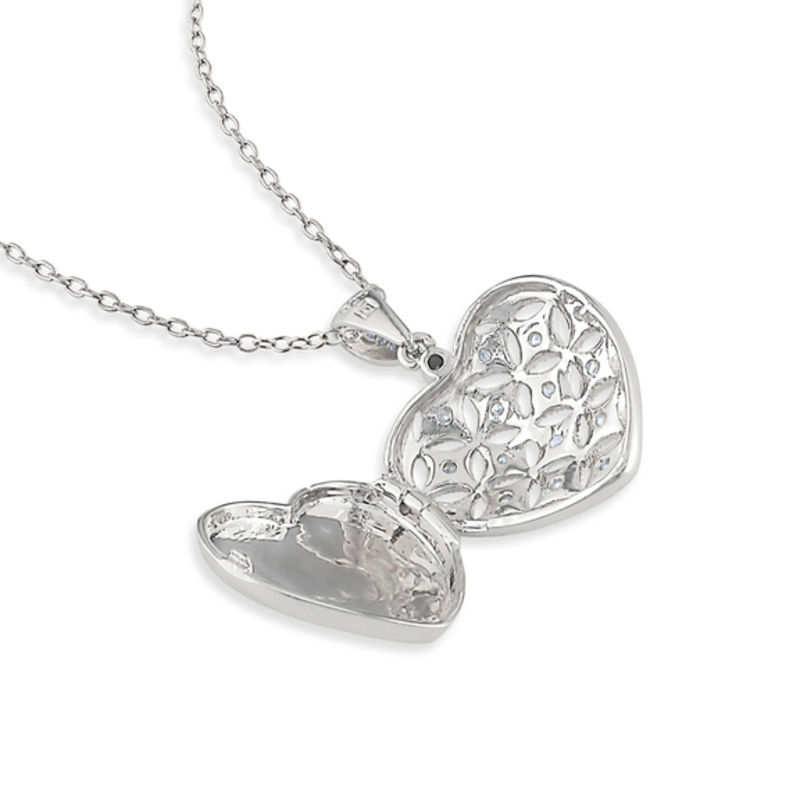 Main Image 4 of 1/6 CT. T.W. Diamond Lattice Heart Locket in Sterling Silver