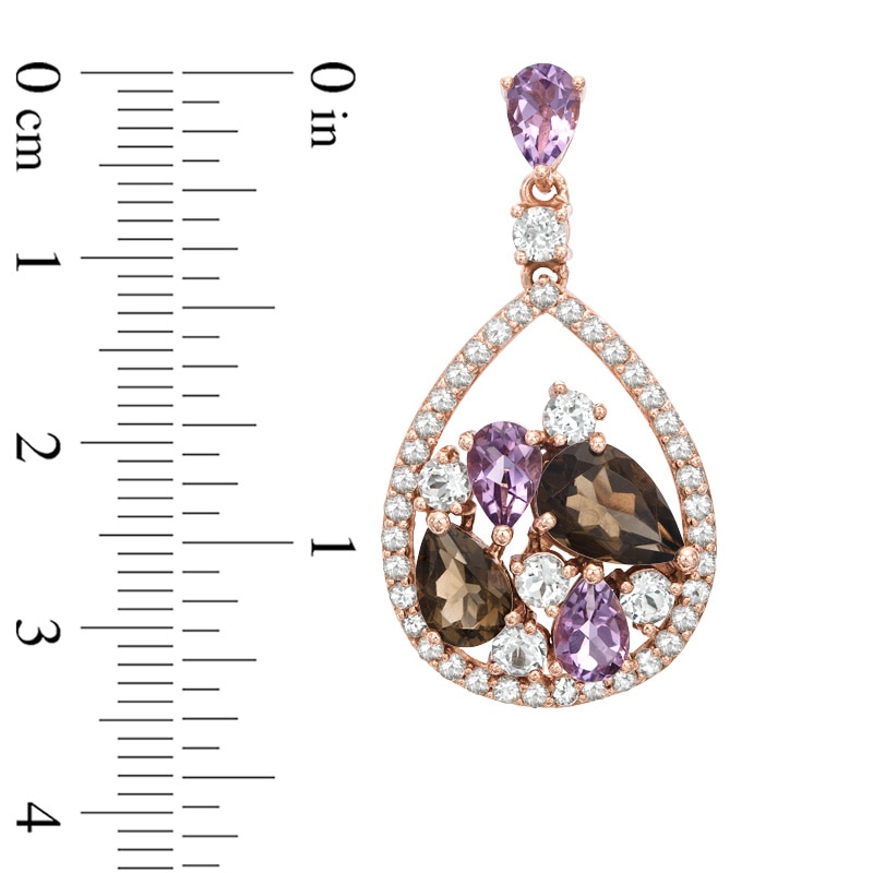 Main Image 2 of Rose de France Amethyst, Smoky Quartz and White Topaz Drop Earrings in Sterling Silver with 14K Rose Gold Plate
