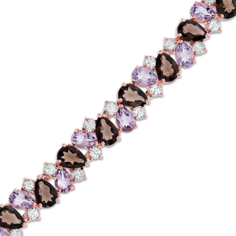 Main Image 1 of Rose de France Amethyst, Smoky Quartz and White Topaz Bracelet in Sterling Silver with 14K Rose Gold Plate - 7.25"