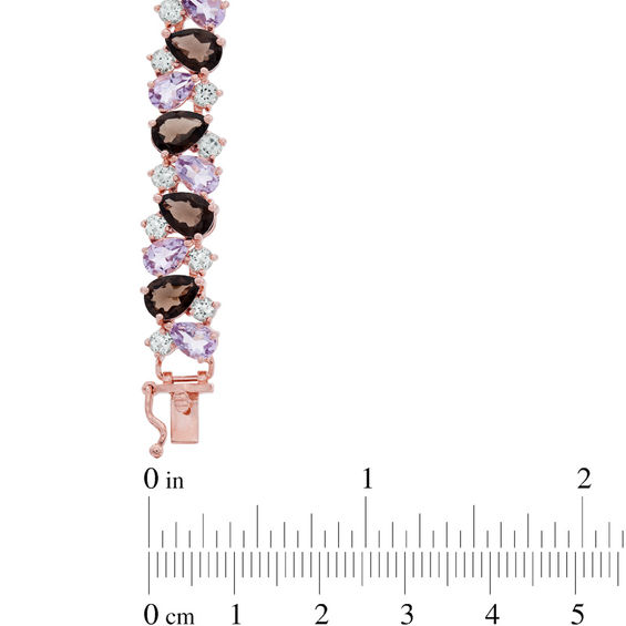 Rose de France Amethyst, Smoky Quartz and White Topaz Bracelet in Sterling Silver with 14K Rose Gold Plate - 7.25"