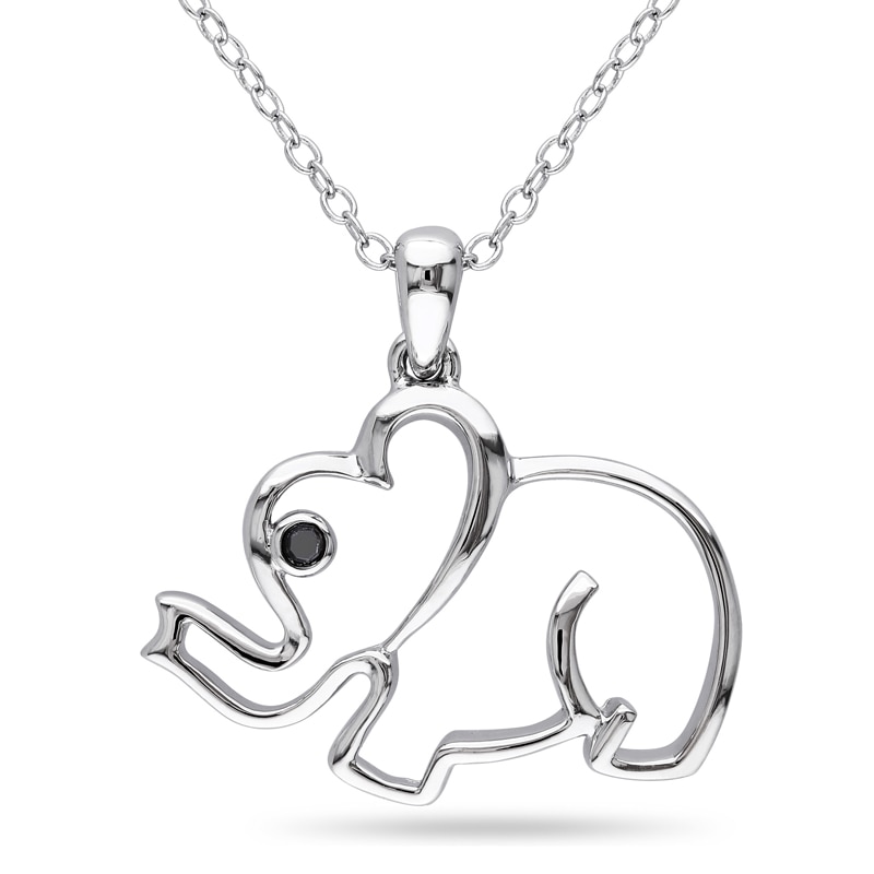 Main Image 1 of Black Diamond Accent Elephant Pendant in Sterling Silver
