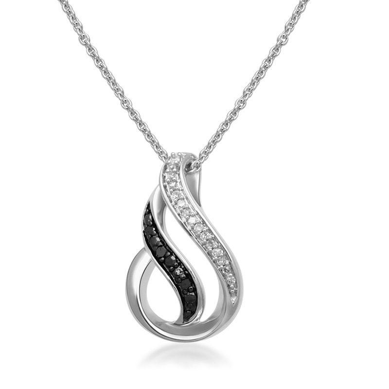 Main Image 1 of Enhanced Black and White Diamond Accent Flame Pendant in Sterling Silver