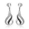 Thumbnail Image 1 of Enhanced Black and White Diamond Accent Flame Drop Earrings in Sterling Silver