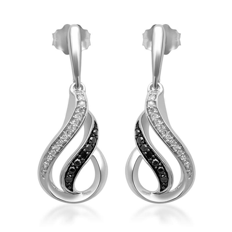 Main Image 1 of Enhanced Black and White Diamond Accent Flame Drop Earrings in Sterling Silver