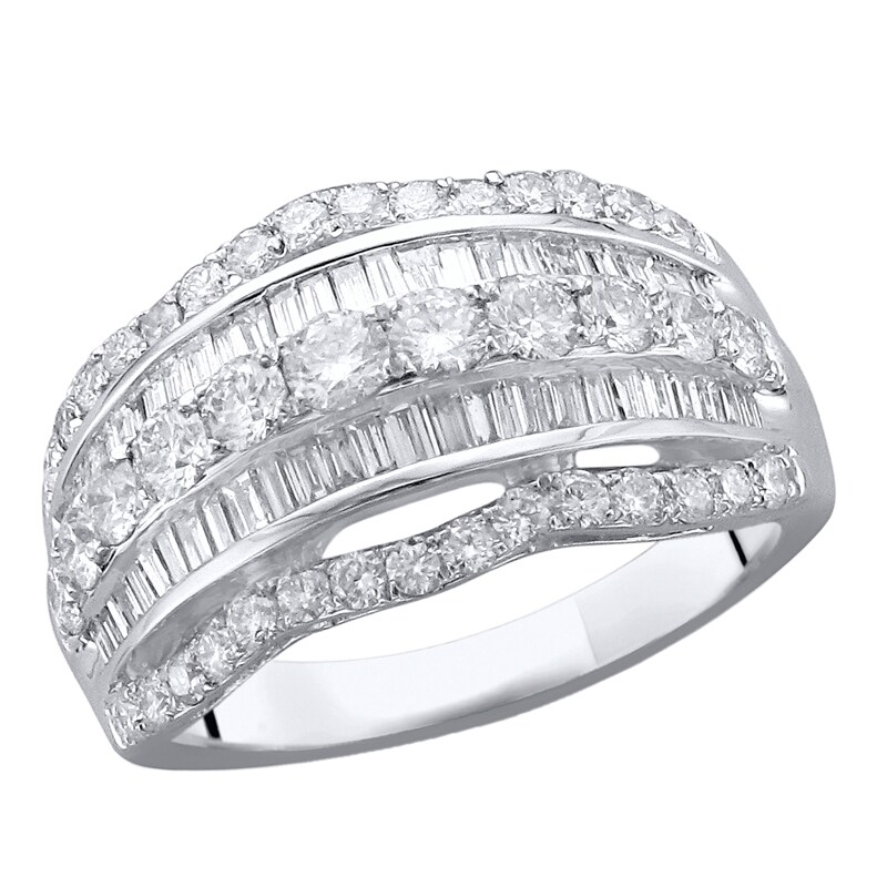 Main Image 1 of 2 CT. T.W. Baguette and Round Diamond Layered Ring in 10K White Gold