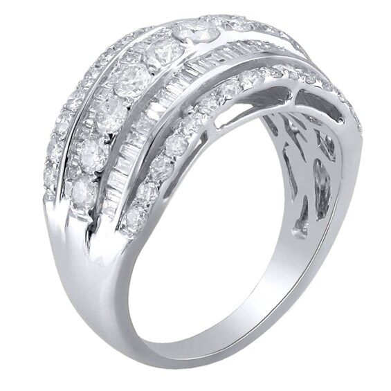 2 CT. T.w. Baguette and Round Diamond Layered Ring in 10K White Gold