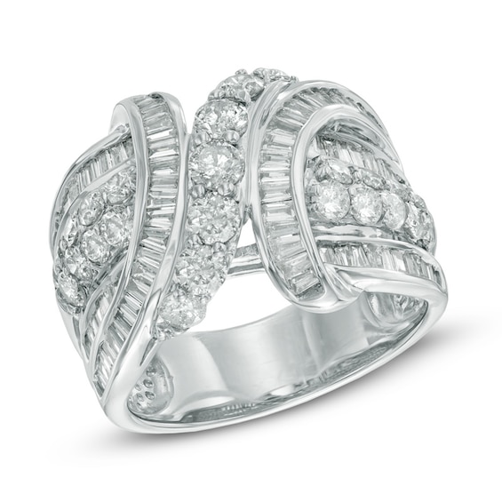 2 CT. T.w. Diamond Bypass Ring in 10K White Gold