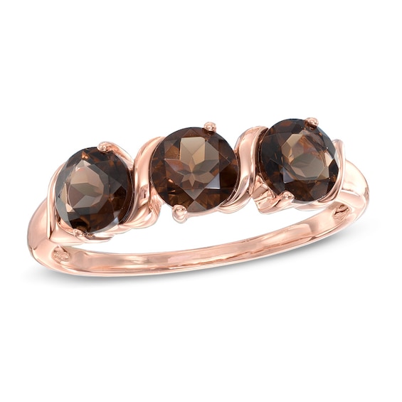 5.0mm Smoky Quartz Three Stone Ring in 10K Gold