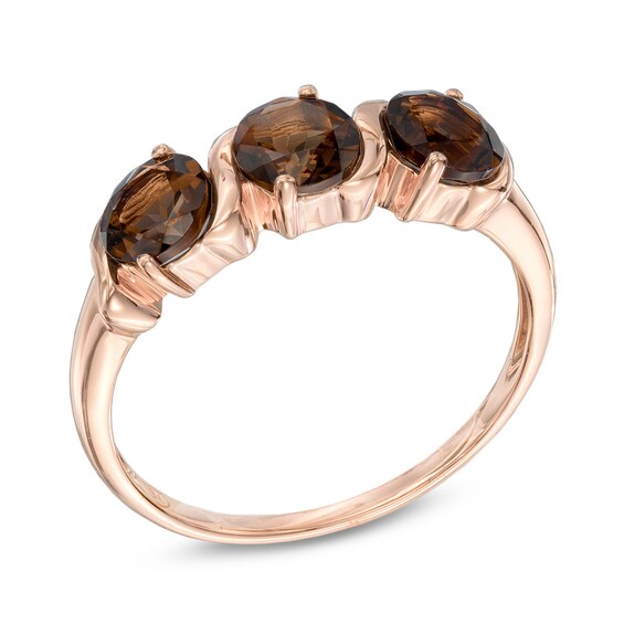 5.0mm Smoky Quartz Three Stone Ring in 10K Gold