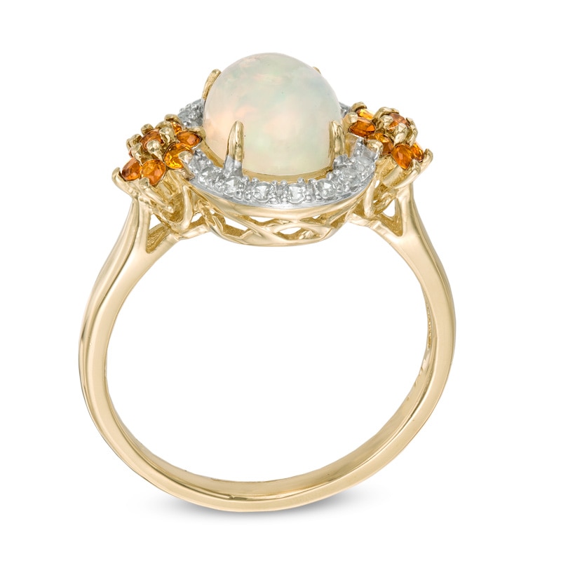 Oval Opal, Madeira Citrine and Lab-Created White Sapphire Flower Ring in 10K Gold