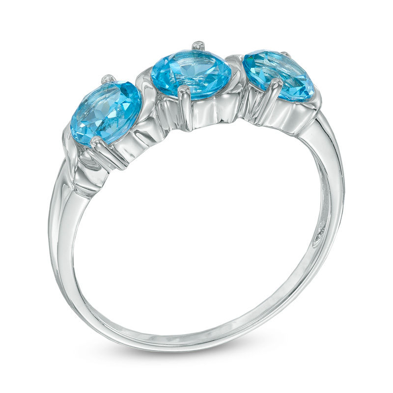 5.0mm Swiss Blue Topaz Three Stone Ring in 10K White Gold